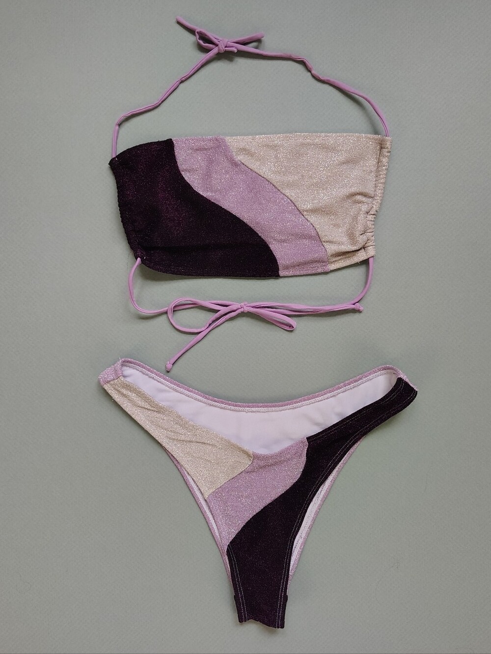 Purple Sparkle 2-Piece Swimsuit Bikini Size Small Lavender Glitter Bling Glam